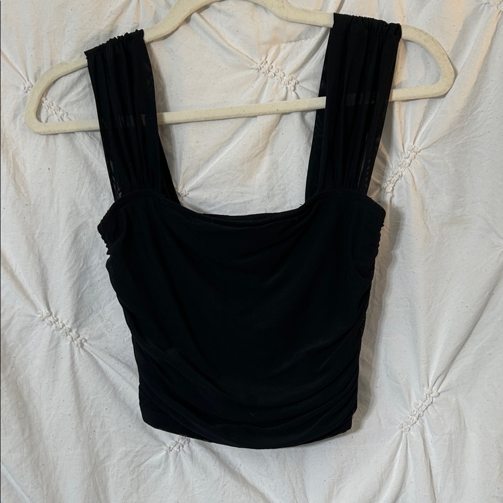 SHEIN Elegant Black Ruched Crop Top